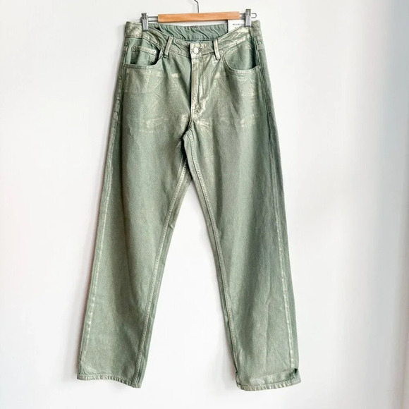 Zara Green Metallic Relaxed Baggy Jeans 31 - Picture 1 of 5